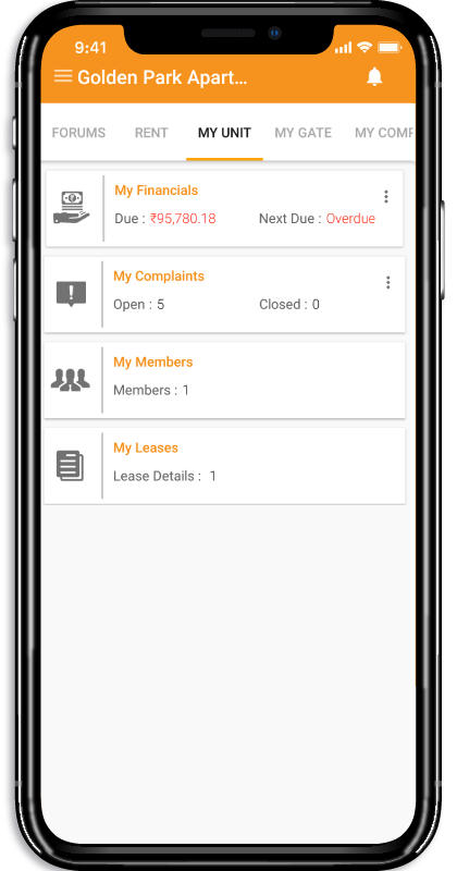 ApnaComplex Android App My Unit Screen