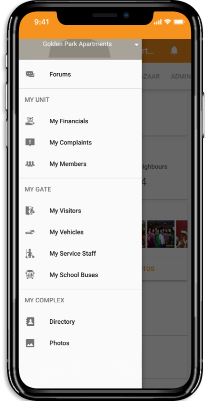 ApnaComplex Android App Side Menu Screen